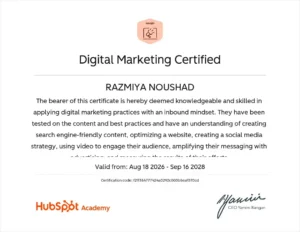 Hubspot Academy certificate - itsrazmi